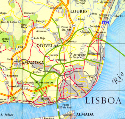 Mapa rodoviário de Portugal: centro da cidade